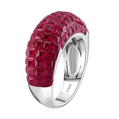 Simulated Ruby Color Diamond 5.10 ctw Ring in Rhodium Over Sterling Silver (Size 10.0)