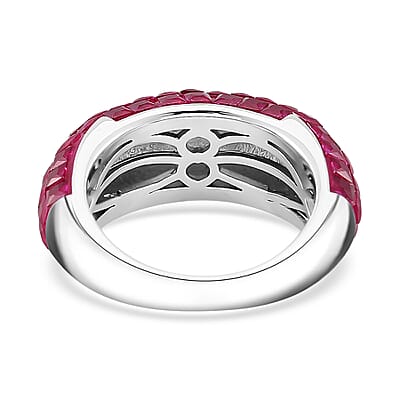 Simulated Ruby Color Diamond 5.10 ctw Ring in Rhodium Over Sterling Silver (Size 10.0)