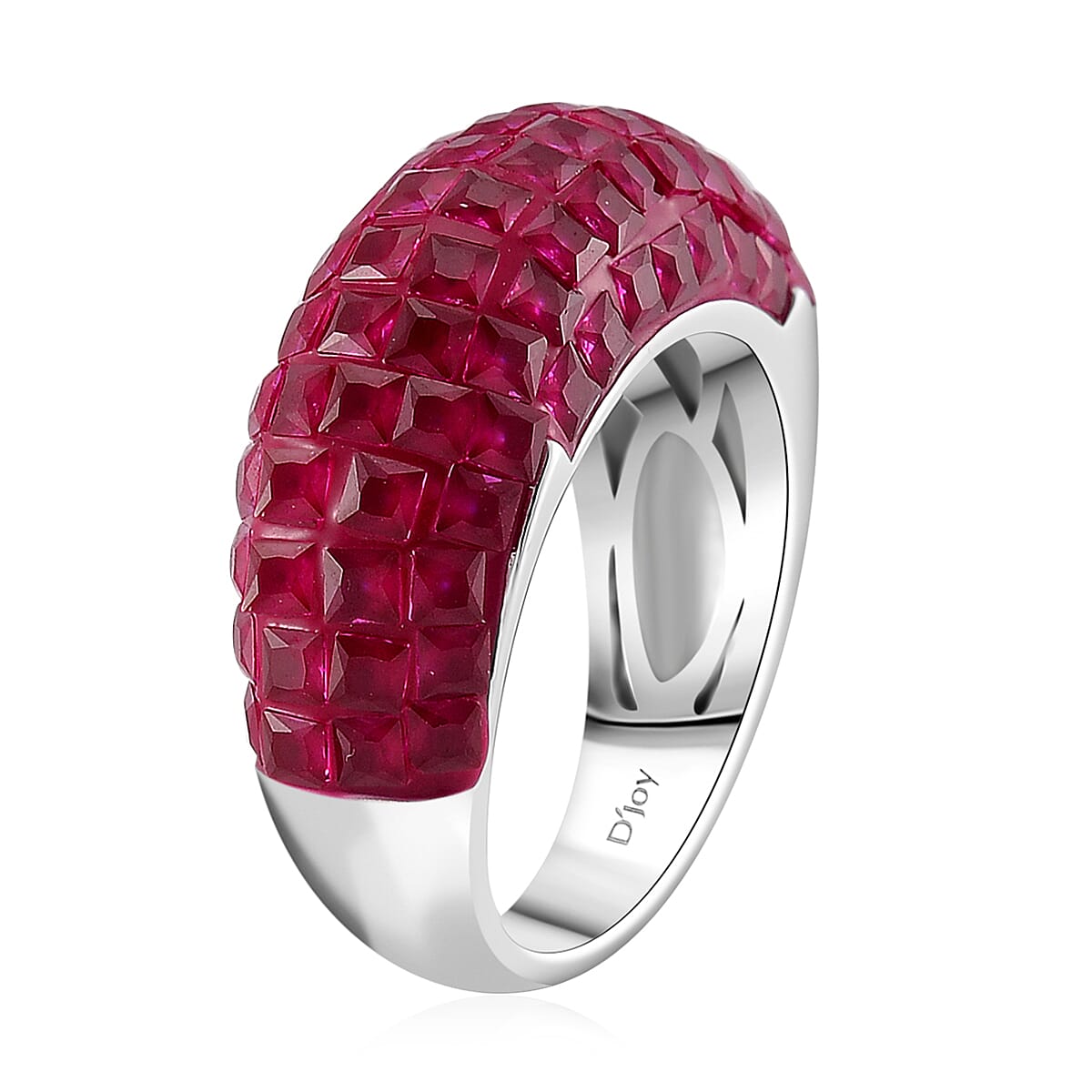 Simulated Ruby Color Diamond 5.10 ctw Ring in Rhodium Over Sterling Silver (Size 7.0) image number 2