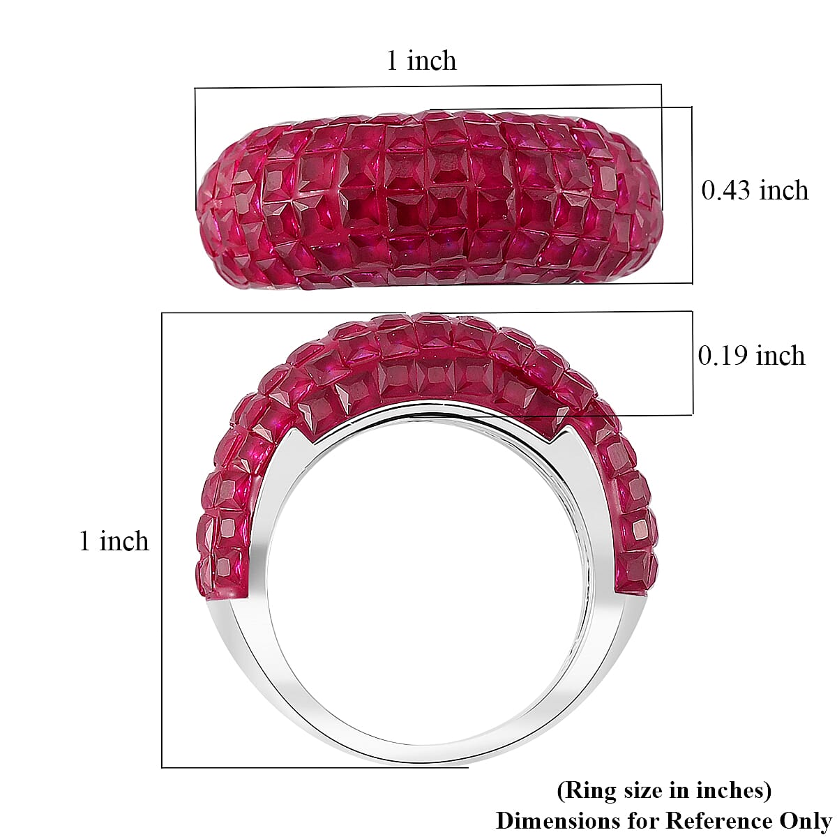 Simulated Ruby Color Diamond 5.10 ctw Ring in Rhodium Over Sterling Silver (Size 7.0) image number 4