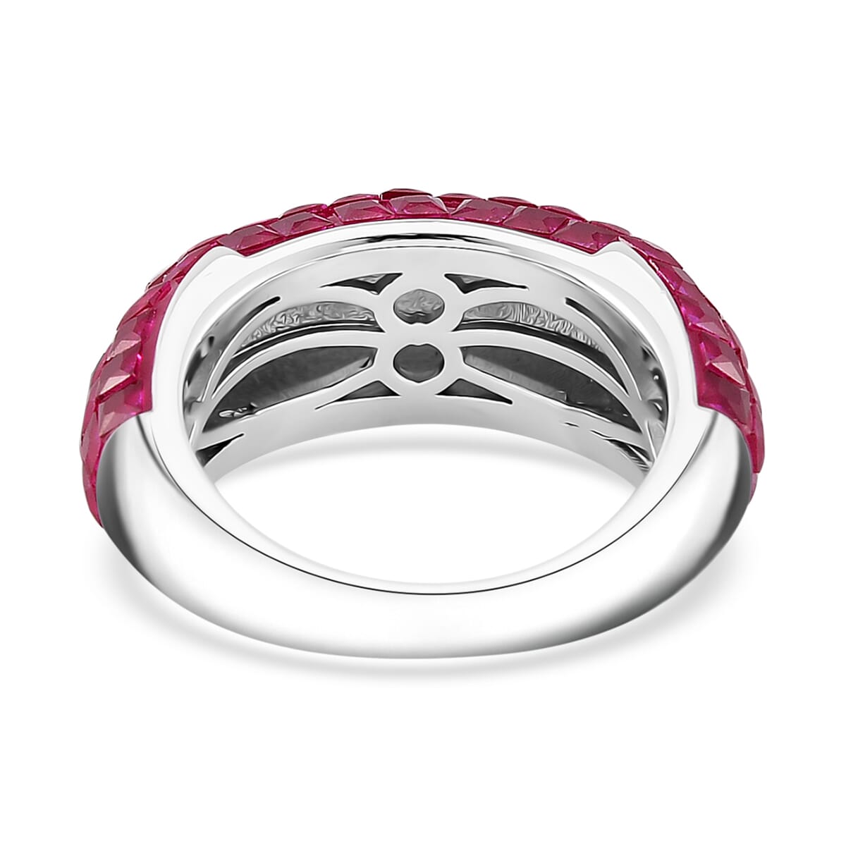 Simulated Ruby Color Diamond 5.10 ctw Ring in Rhodium Over Sterling Silver (Size 8.0) image number 3