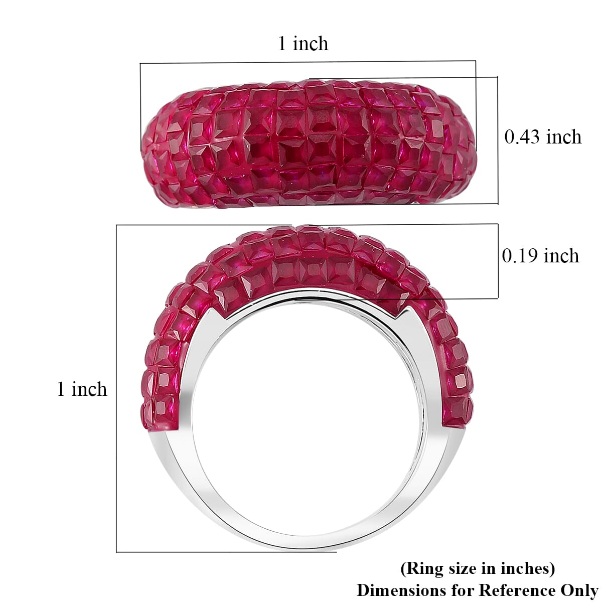 Simulated Ruby Color Diamond 5.10 ctw Ring in Rhodium Over Sterling Silver (Size 8.0) image number 4