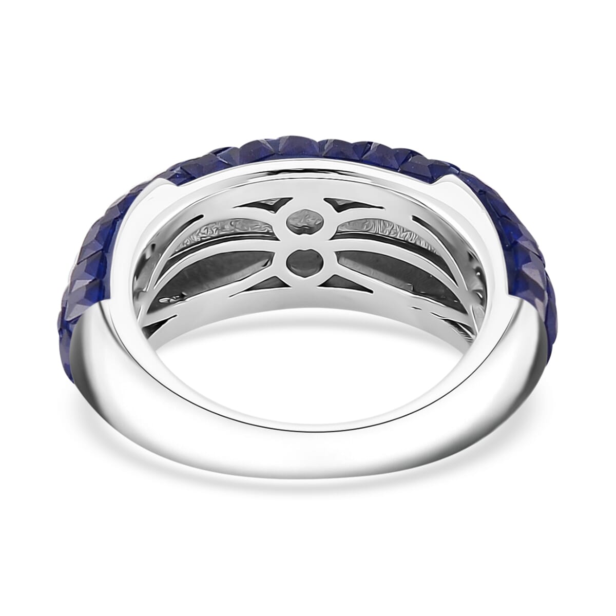 Simulated Blue Diamond 4.20 ctw Ring in Rhodium Over Sterling Silver (Size 5.0) image number 3