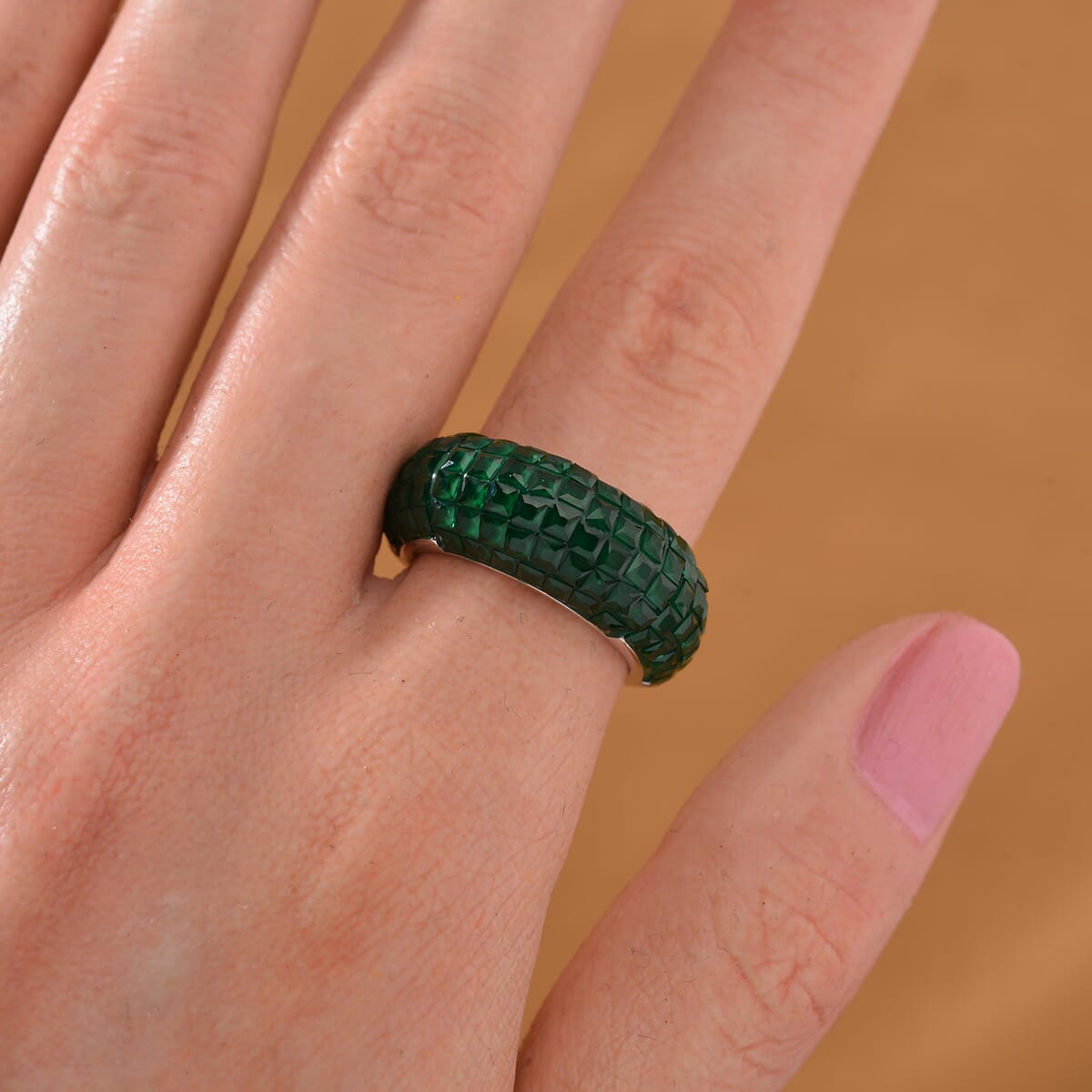 Simulated Green Diamond 4.40 ctw Ring in Rhodium Over Sterling Silver (Size 5.0) image number 1