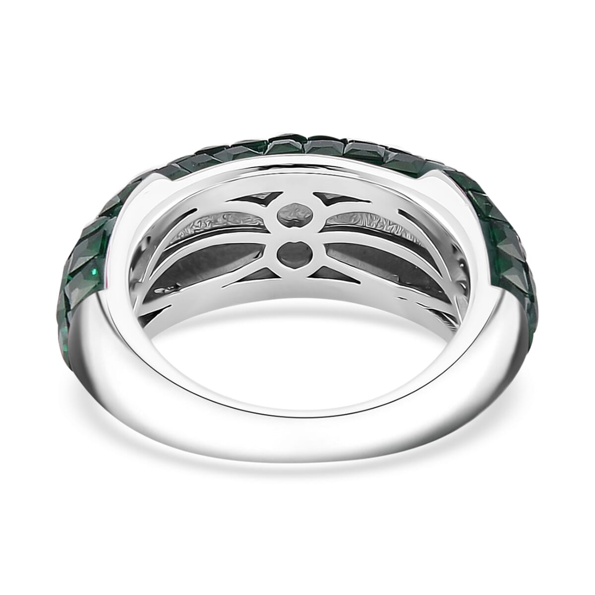 Simulated Green Diamond 4.40 ctw Ring in Rhodium Over Sterling Silver (Size 5.0) image number 3