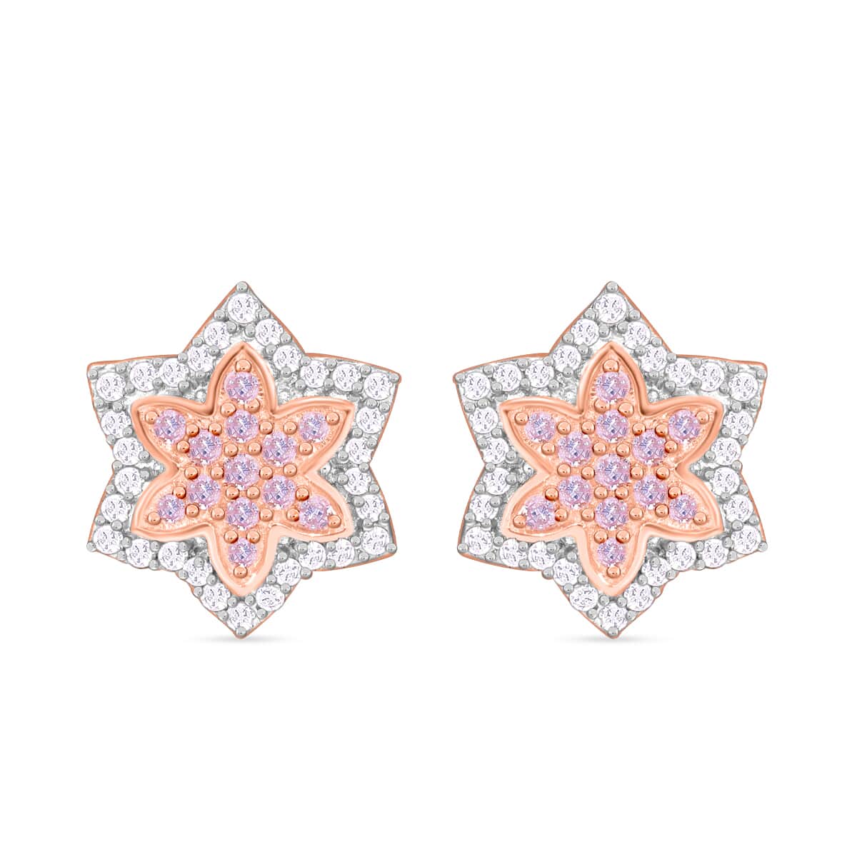 Natural Pink and White Diamond I3 0.50 ctw Floral Earrings in Vermeil Rose Gold Over Sterling Silver  image number 0