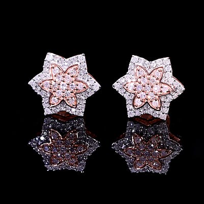 Natural Pink and White Diamond I3 0.50 ctw Floral Earrings in Vermeil Rose Gold Over Sterling Silver 