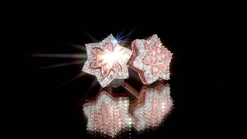 Natural Pink and White Diamond I3 0.50 ctw Floral Earrings in Vermeil Rose Gold Over Sterling Silver