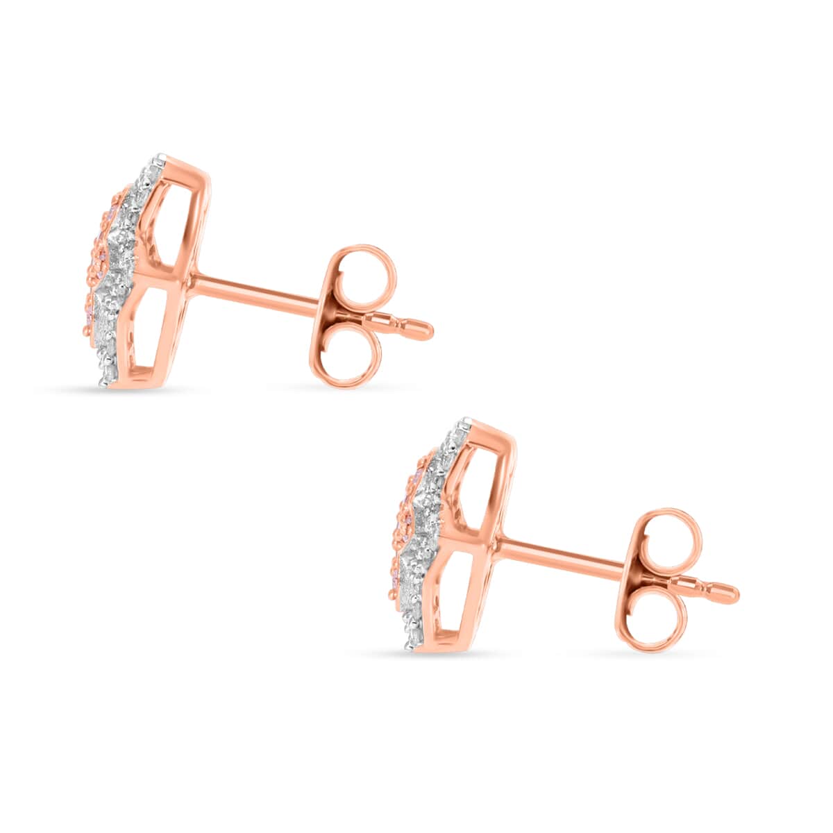 Natural Pink and White Diamond I3 0.50 ctw Floral Earrings in Vermeil Rose Gold Over Sterling Silver  image number 3