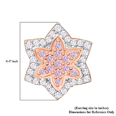 Natural Pink and White Diamond I3 0.50 ctw Floral Earrings in Vermeil Rose Gold Over Sterling Silver 