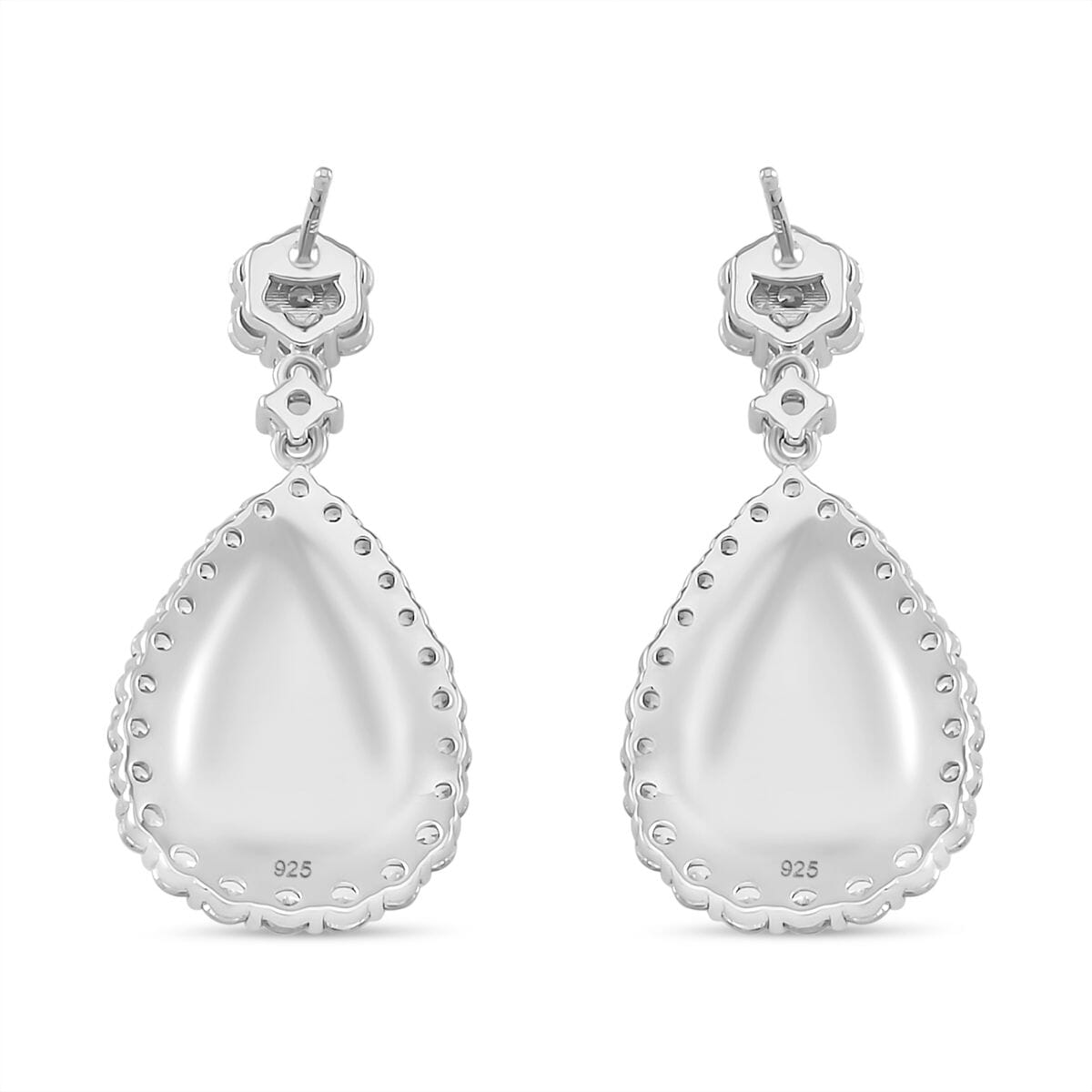 Simulated White and Ruby Color Diamond Drop Earrings in Rhodium Over Sterling Silver image number 4