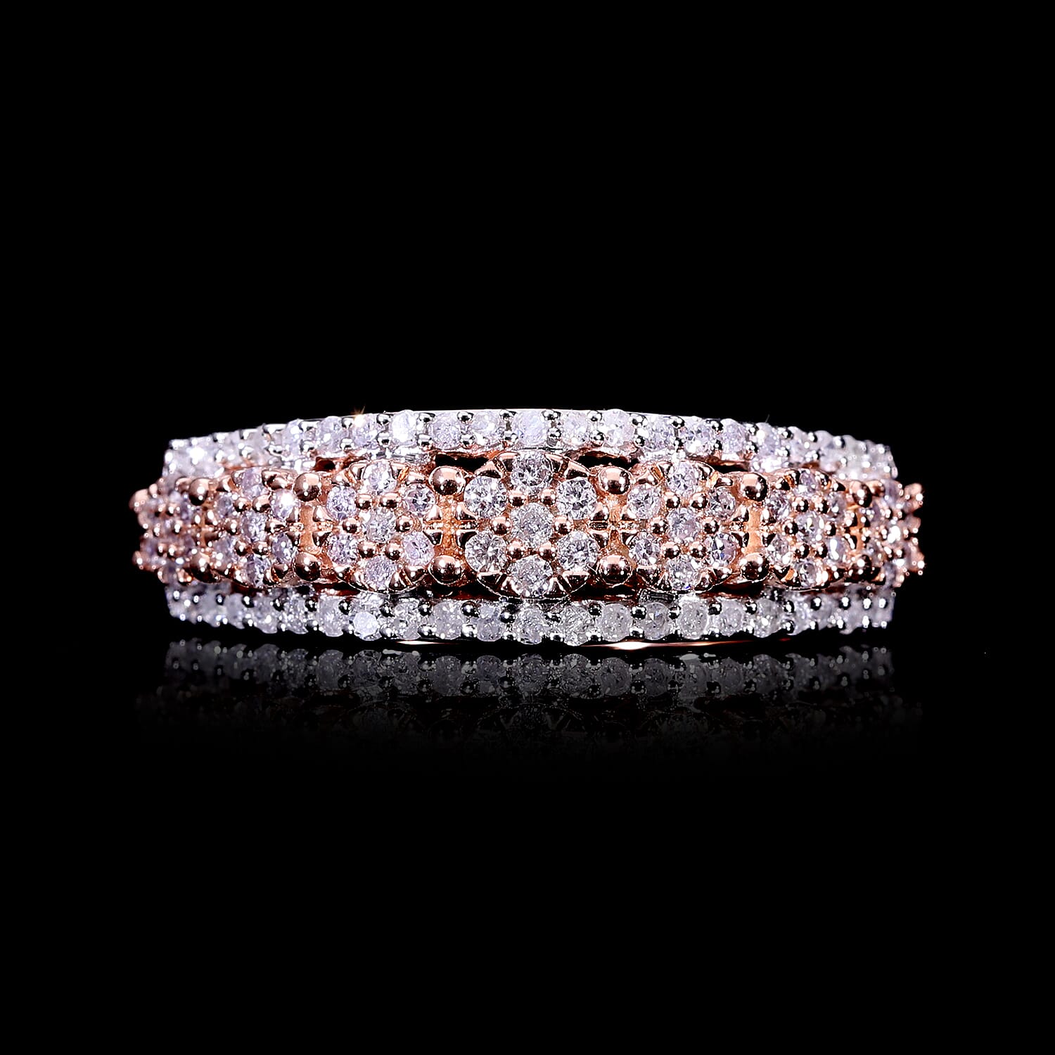 Natural Pink and White Diamond 0.50 ctw Ring in Vermeil Rose Gold Over Sterling Silver (Size 6.0)