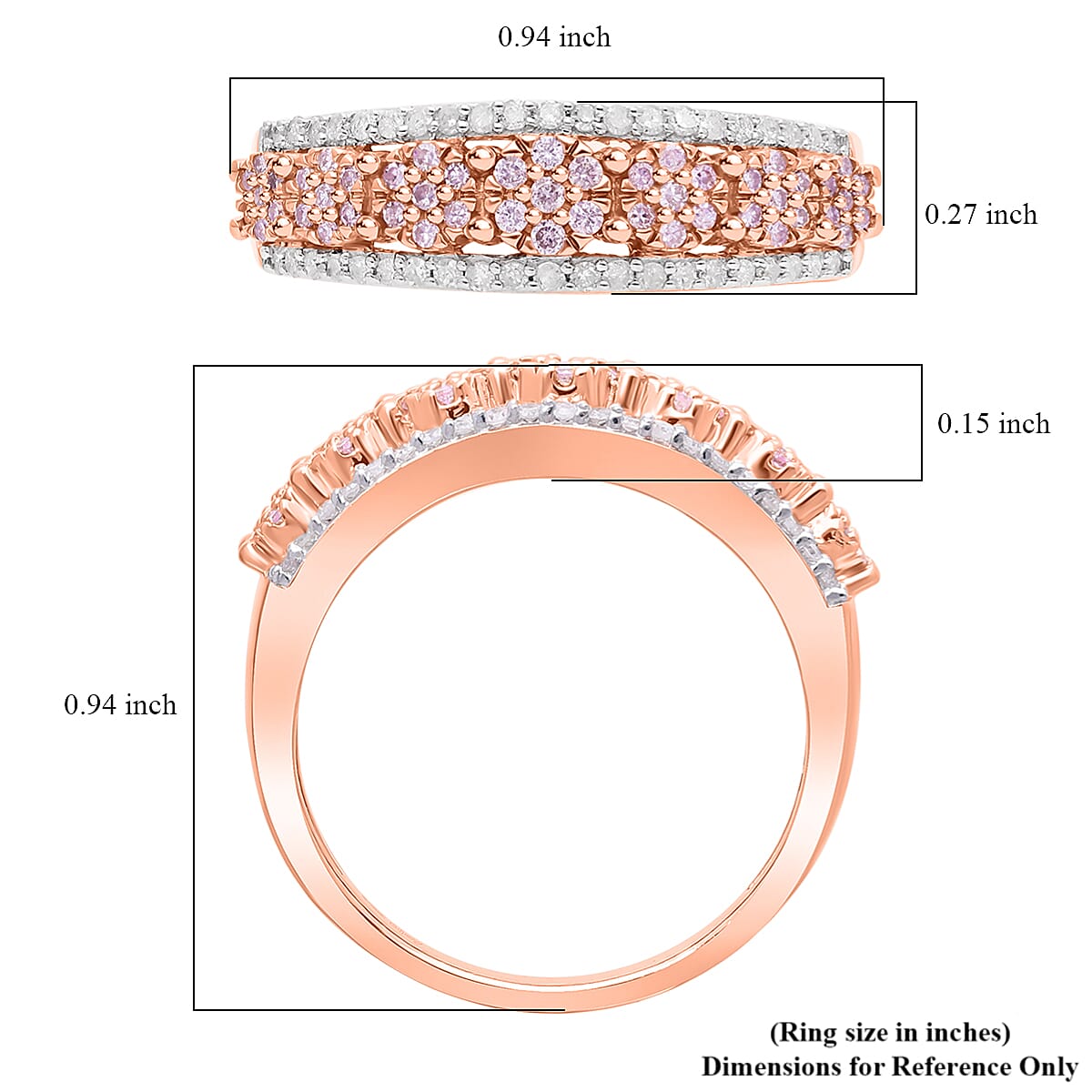 Natural Pink and White Diamond 0.50 ctw Ring in Vermeil Rose Gold Over Sterling Silver (Size 6.0)