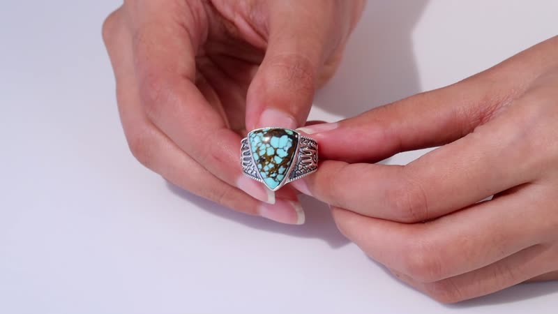 Artisan Crafted Blue Horizon Turquoise 8.80 ctw Men's Ring in Sterling Silver