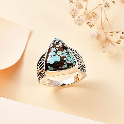 D'Joy Artisan Crafted Blue Horizon Turquoise 8.80 ctw Men's Ring in Sterling Silver (Size 10.0)