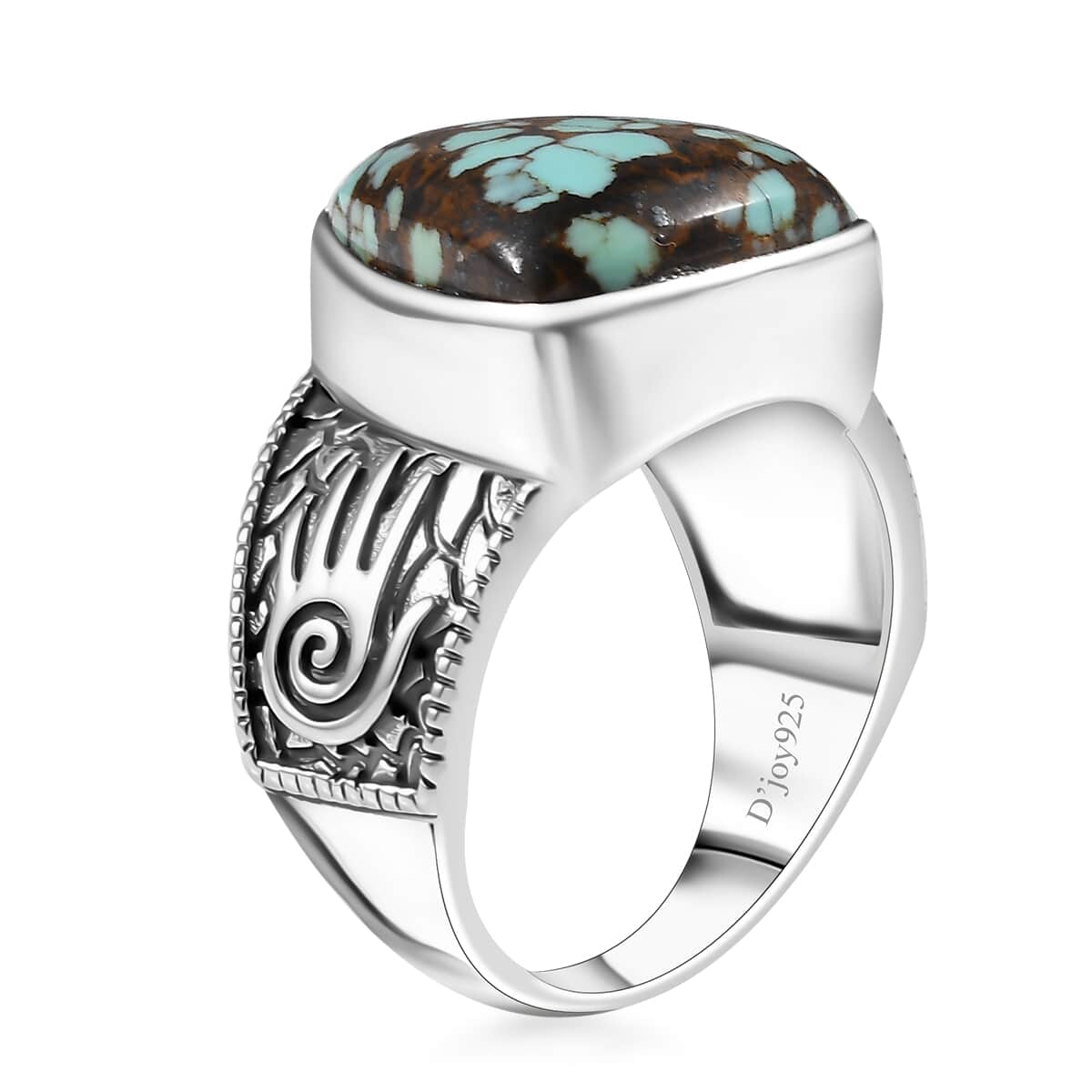 Artisan Crafted Blue Horizon Turquoise 8.80 ctw Men's Ring in Sterling Silver (Size 13.0) image number 3