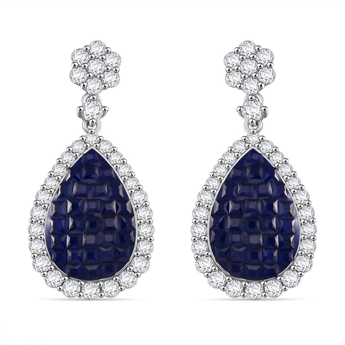 Simulated White and Blue Diamond Drop Earrings in Rhodium Over Sterling Silver image number 0