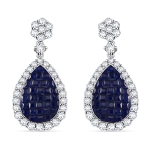 Simulated White and Blue Diamond Drop Earrings in Rhodium Over Sterling Silver