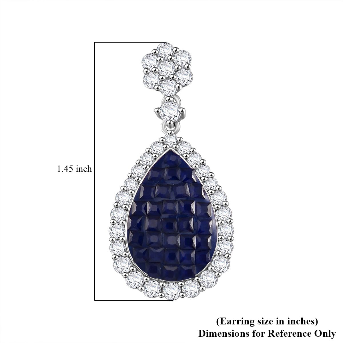 Simulated White and Blue Diamond Drop Earrings in Rhodium Over Sterling Silver image number 5