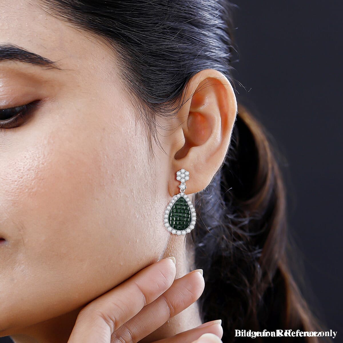 Simulated White and Green Diamond Drop Earrings in Rhodium Over Sterling Silver image number 2