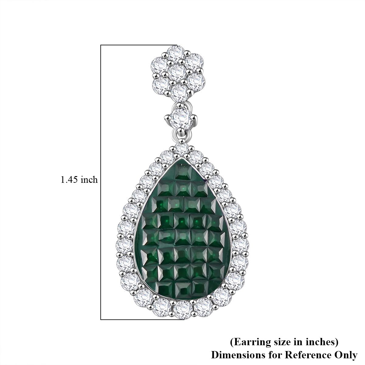 Simulated White and Green Diamond Drop Earrings in Rhodium Over Sterling Silver image number 5