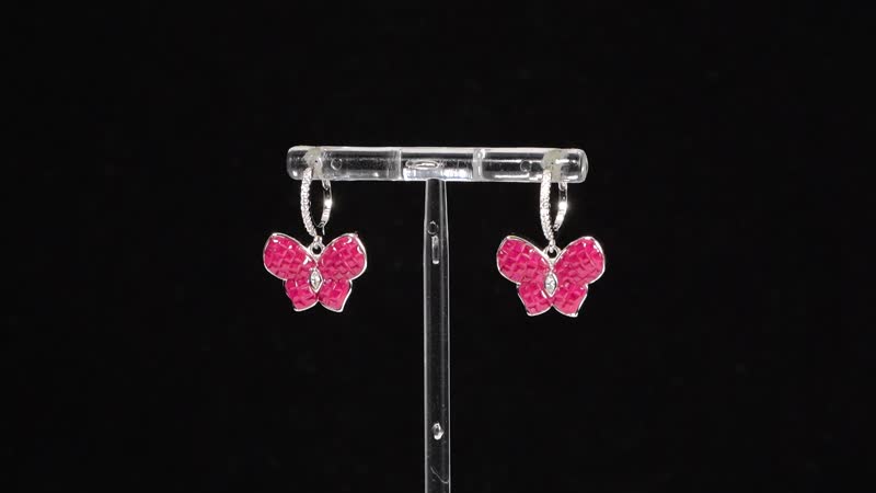 Simulated White and Ruby Color Diamond Butterfly Earrings in Rhodium Over Sterling Silver 2.40 ctw