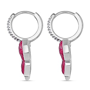 Simulated White and Ruby Color Diamond Butterfly Earrings in Rhodium Over Sterling Silver