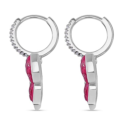 Simulated White and Ruby Color Diamond Butterfly Earrings in Rhodium Over Sterling Silver
