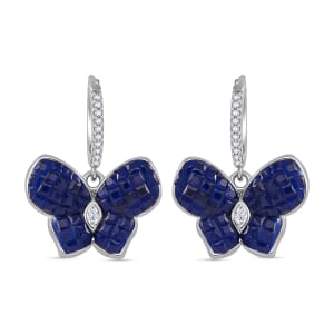 Simulated White and Blue Daimond Butterfly Earrings in Rhodium Over Sterling Silver