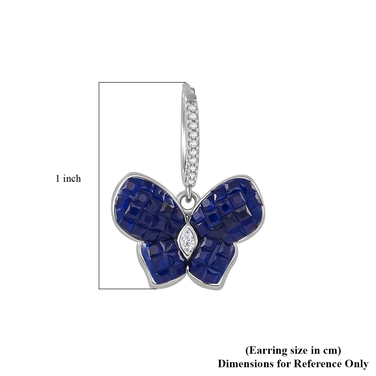 Simulated White and Blue Diamond Butterfly Earrings in Rhodium Over Sterling Silver image number 5