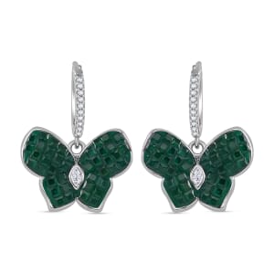 Simulated White and Green Diamond Butterfly Earrings in Rhodium Over Sterling Silver