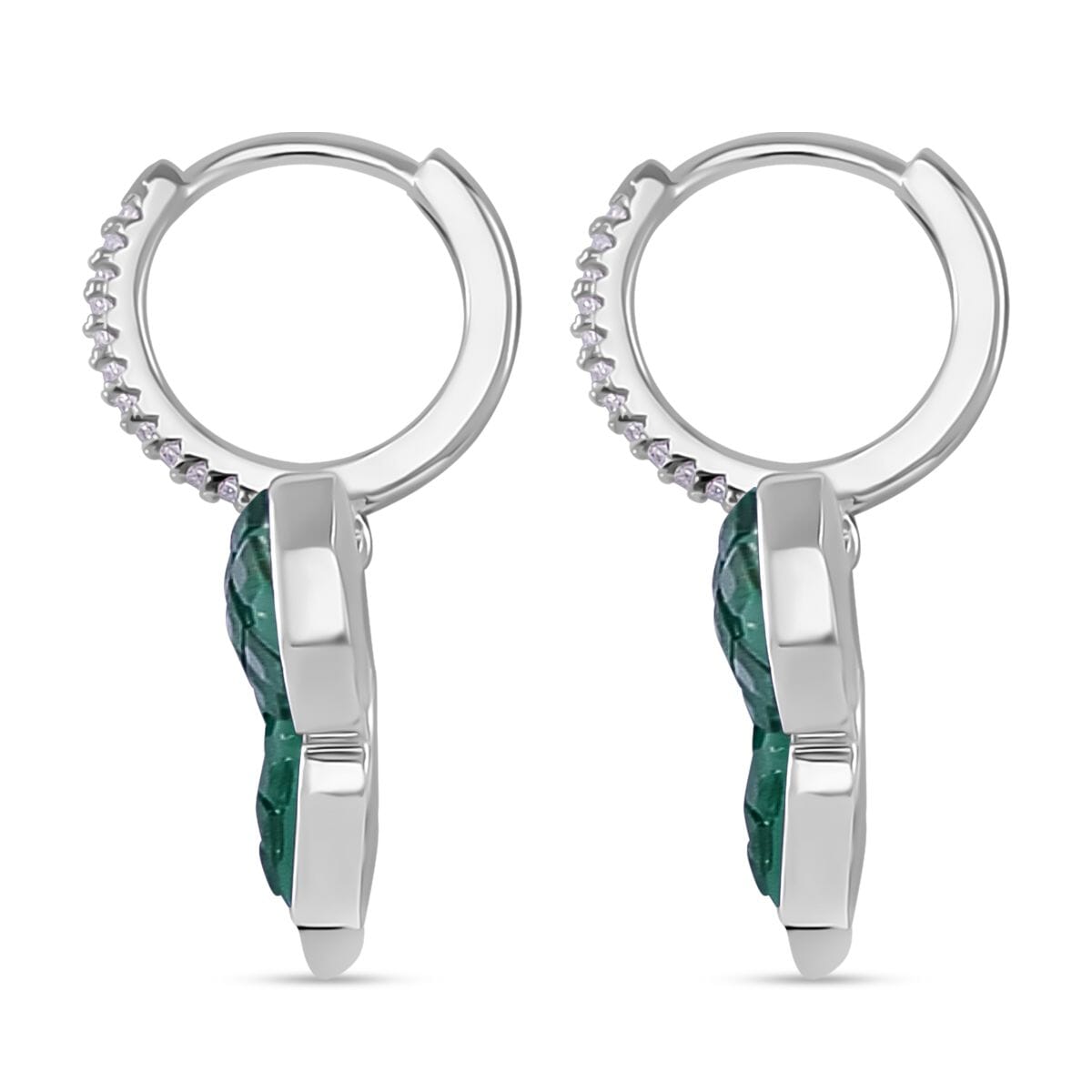 Simulated White and Green Diamond Butterfly Earrings in Rhodium Over Sterling Silver image number 3