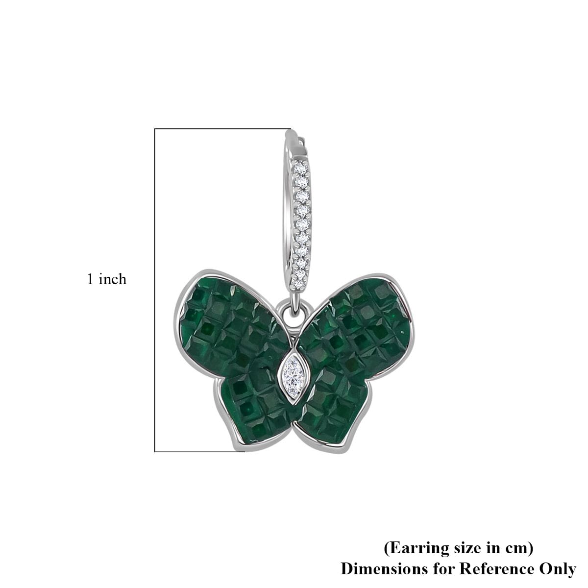 Simulated White and Green Diamond Butterfly Earrings in Rhodium Over Sterling Silver image number 5