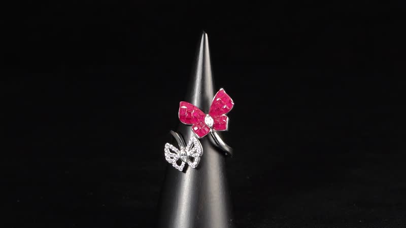 Simulated White and Ruby Color Diamond Butterfly Ring in Rhodium Over Sterling Silver (Size 10.0) 1.78 ctw