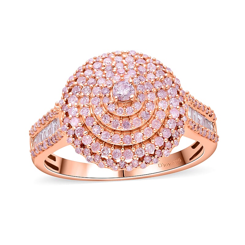Natural Pink Diamond I3 1.00 ctw Floral Ring in Vermeil Rose Gold Over Sterling Silver (Size 10.0)