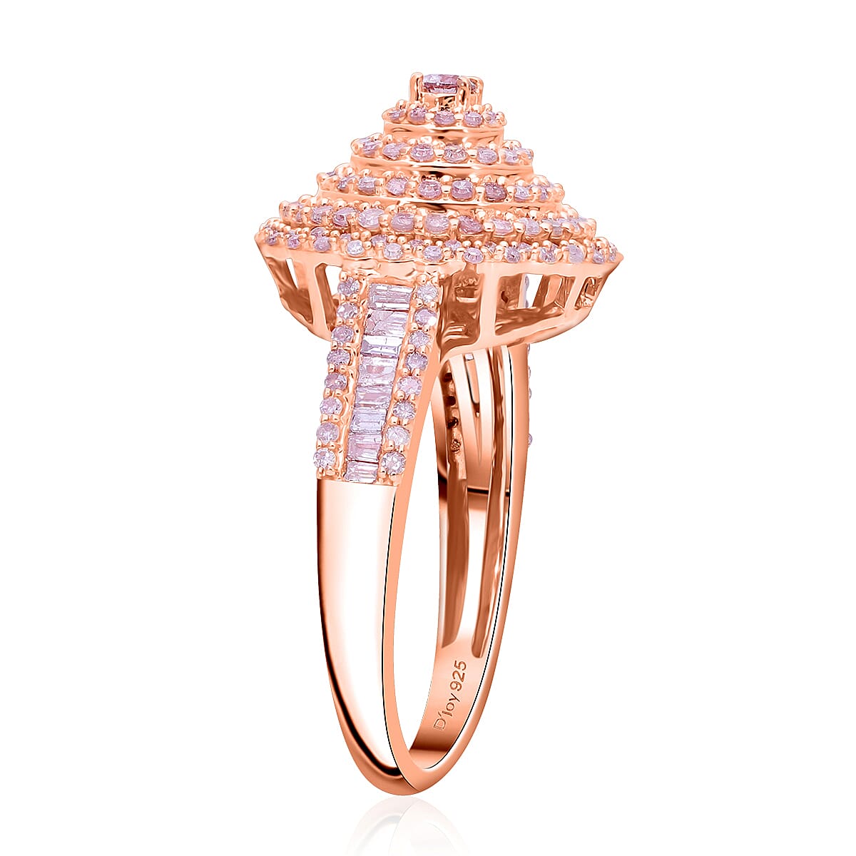Natural Pink Diamond I3 1.00 ctw Floral Ring in Vermeil Rose Gold Over Sterling Silver (Size 10.0)