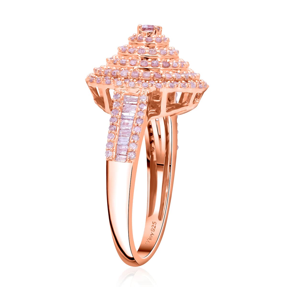 Natural Pink Diamond (I3) Floral Ring in Vermeil RG Over Sterling Silver (Size 10.0) 1.00 ctw image number 3