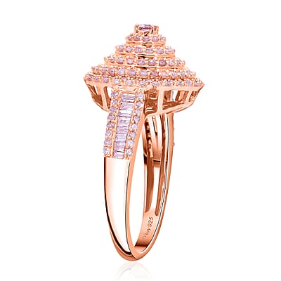 Natural Pink Diamond I3 1.00 ctw Floral Ring in Vermeil Rose Gold Over Sterling Silver (Size 10.0)