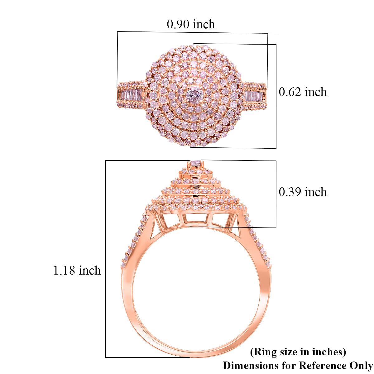 Natural Pink Diamond I3 1.00 ctw Floral Ring in Vermeil Rose Gold Over Sterling Silver (Size 10.0)