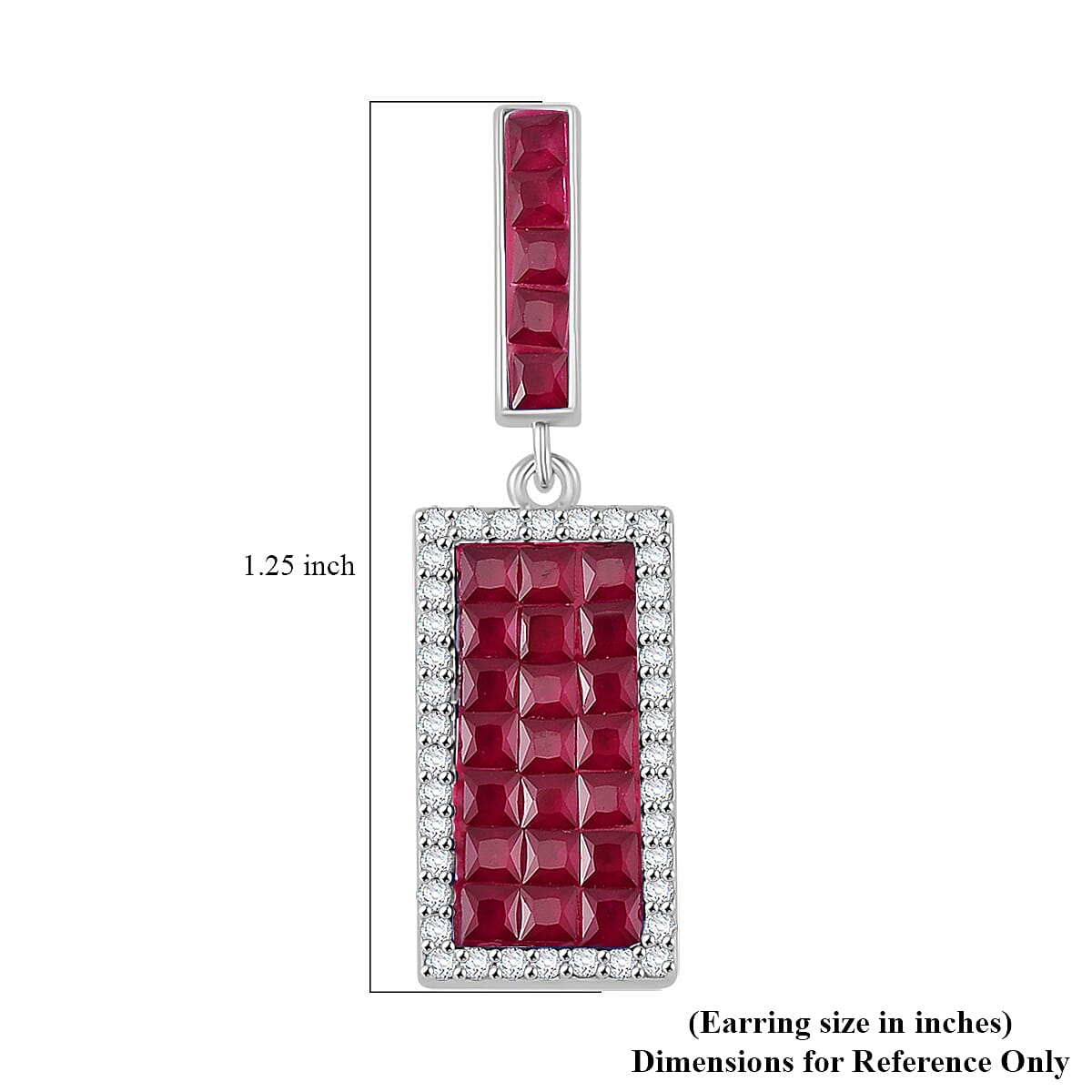 Simulated White and Ruby Color Diamond Earrings in Rhodium Over Sterling Silver