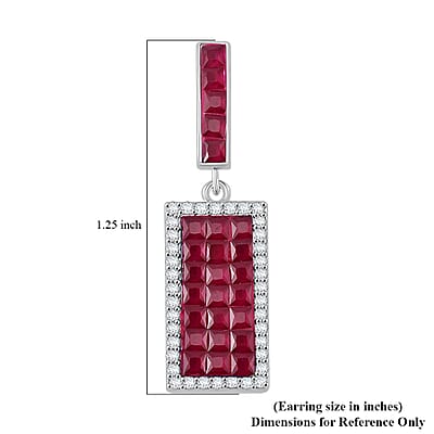 Simulated White and Ruby Color Diamond Earrings in Rhodium Over Sterling Silver