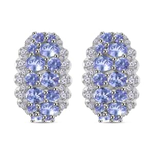 Tanzanite and White Zircon 4.15 ctw Serenity Nature Earrings in Platinum Over Sterling Silver