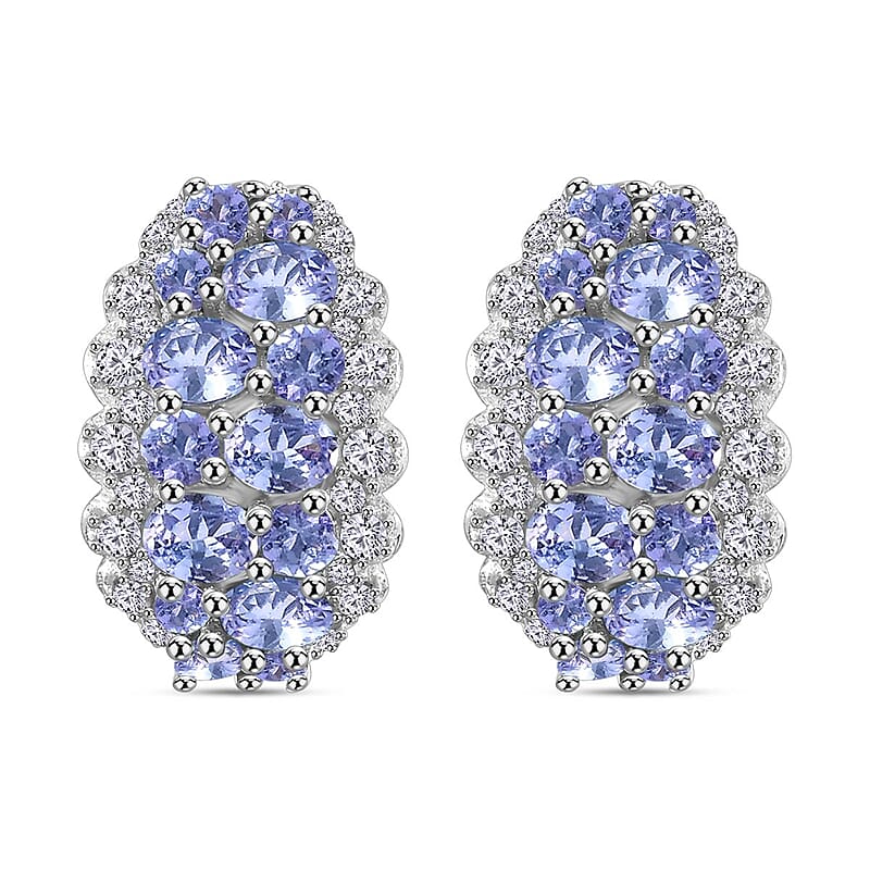 D'Joy Tanzanite and White Zircon 4.15 ctw Serenity Nature Earrings in Platinum Over Sterling Silver
