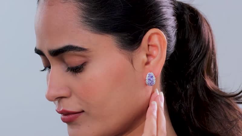 TLV Tanzanite, White Zircon Earrings in Platinum Over Sterling Silver 4.15 ctw