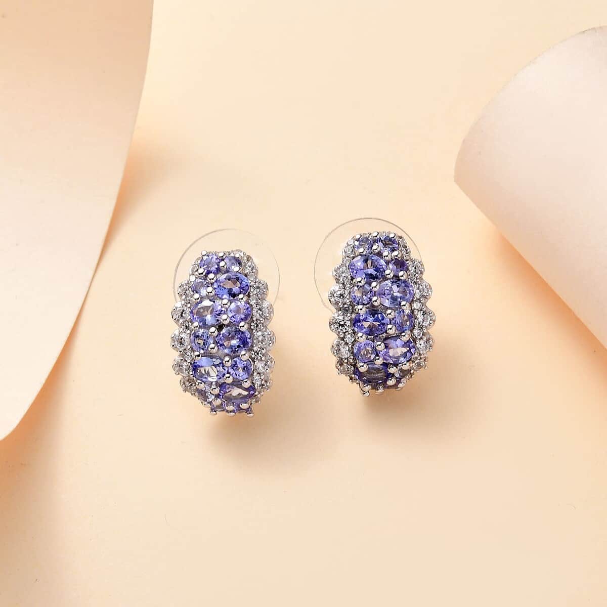 Tanzanite and White Zircon 4.15 ctw Serenity Nature Earrings in Platinum Over Sterling Silver image number 1