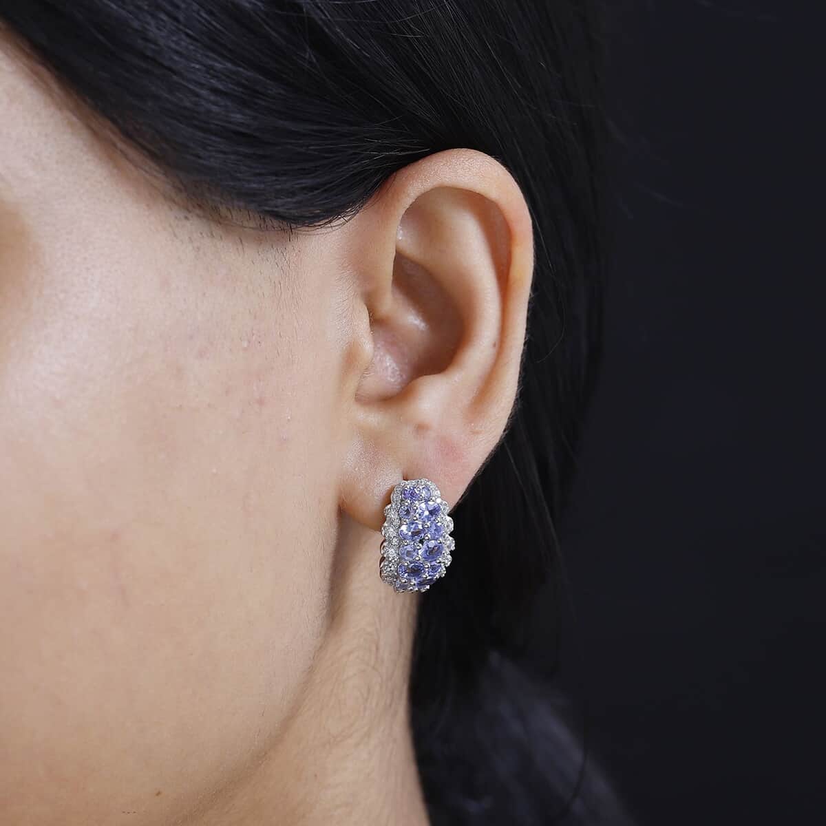 TLV Tanzanite, White Zircon Earrings in Platinum Over Sterling Silver 4.15 ctw image number 2