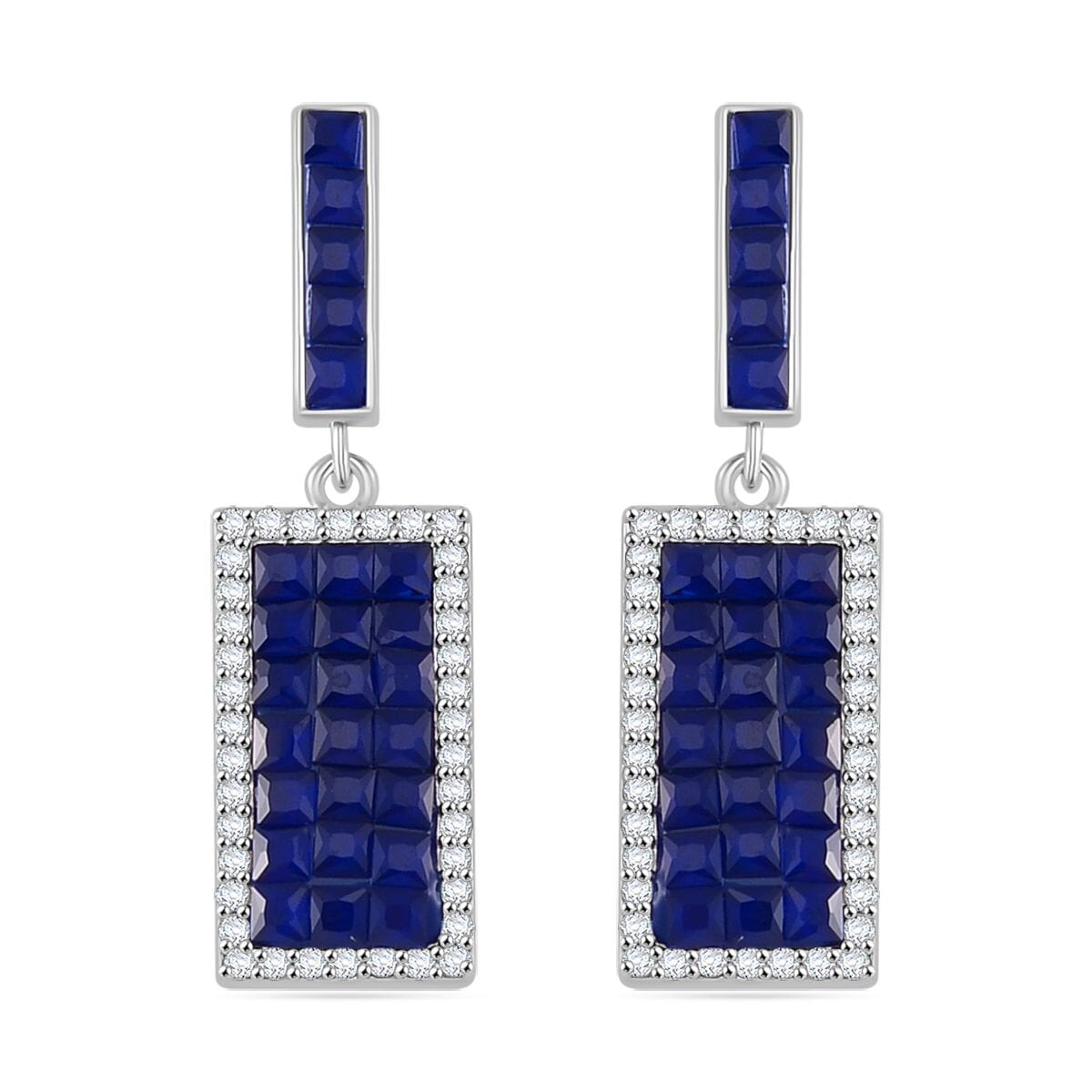 Simulated White and Blue Diamond Earrings in Rhodium Over Sterling Silver image number 0