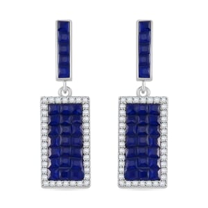 Simulated White and Blue Diamond Earrings in Rhodium Over Sterling Silver