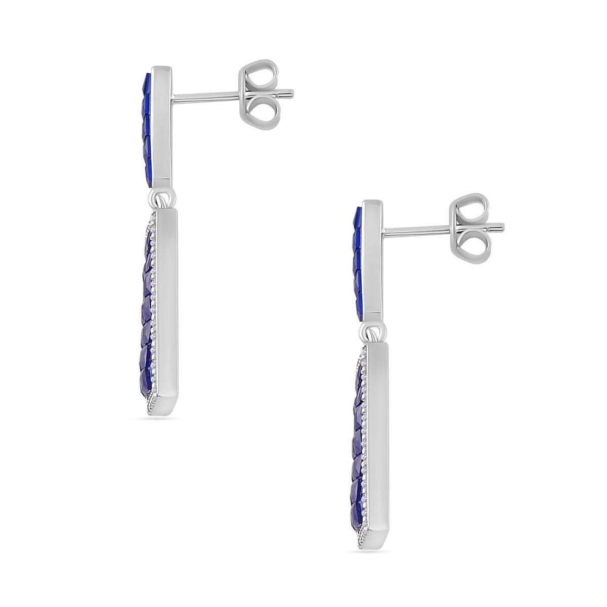 Simulated White and Blue Diamond Earrings in Rhodium Over Sterling Silver image number 3
