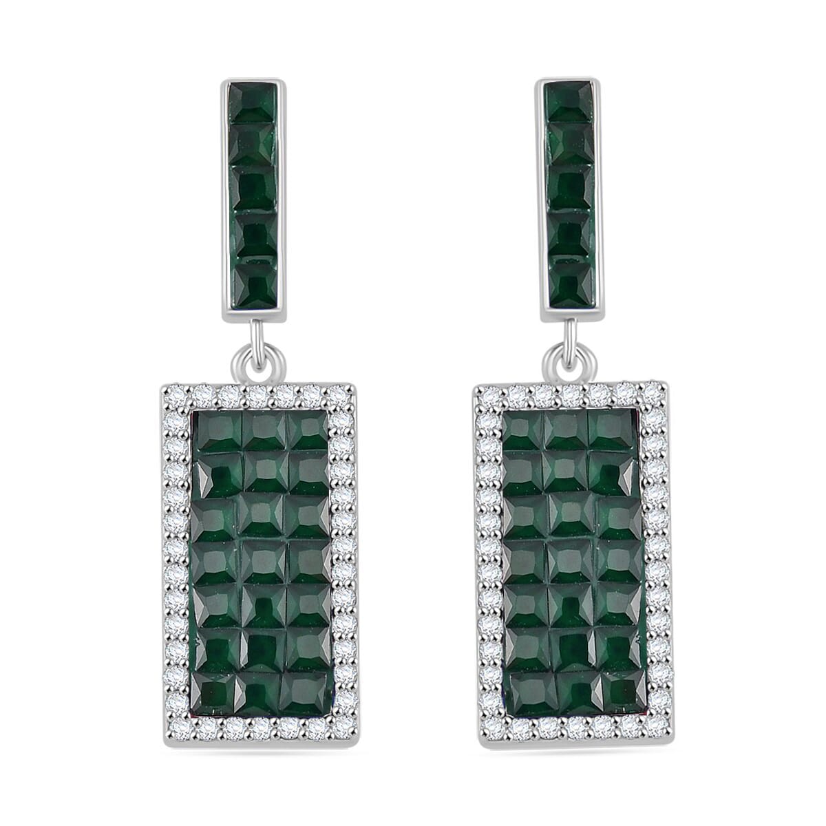 Simulated White and Green Diamond Earrings in Rhodium Over Sterling Silver image number 0